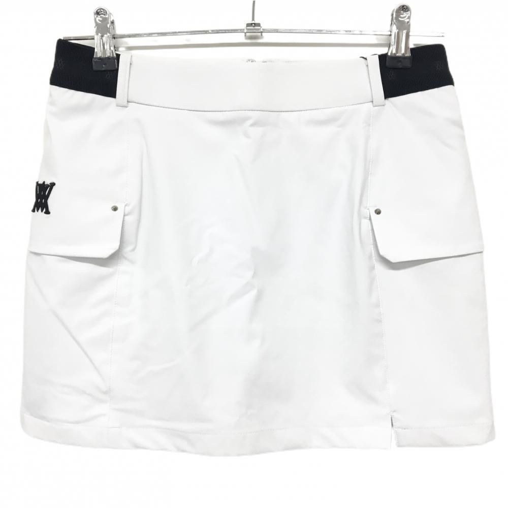 アニューゴルフ スカート 白 黒 ロゴ刺しゅう サイドゴム 内側インナーパンツ レディース S ゴルフウェア A GOLF