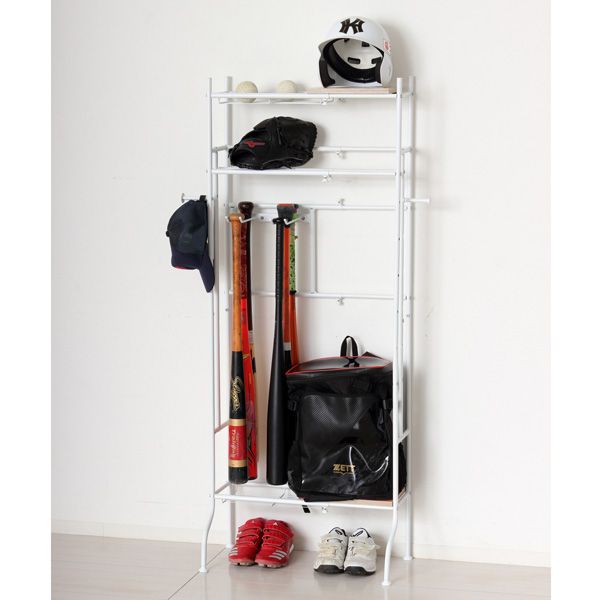 置き場所に困っていたスポーツ用品類をまとめてすっきり収納 クロシオ スポーツ用品ラック 組み立て式 W 40～60 D 30 H 151 5㎝ 玄関収納 は