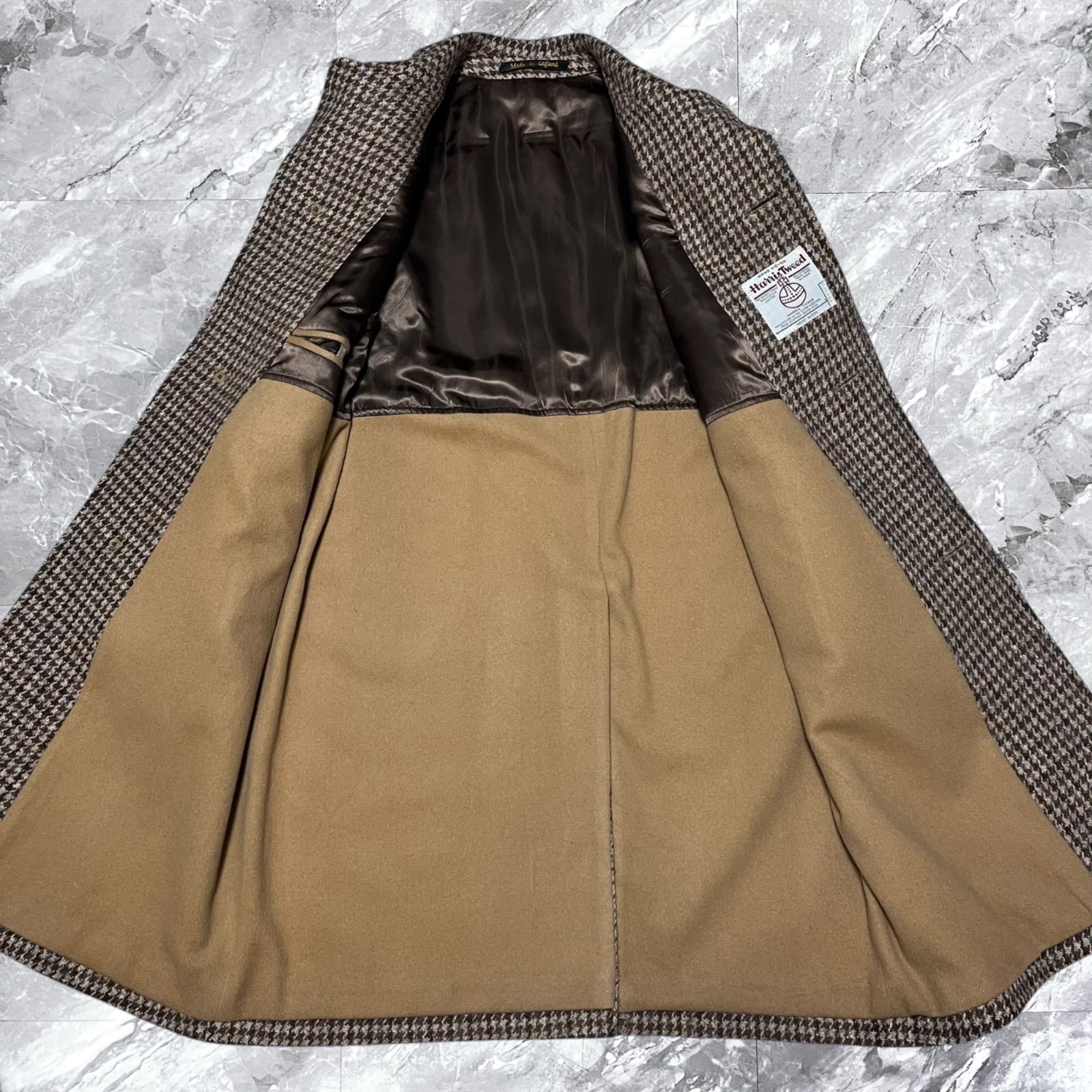 Harris Tweed ステンカラーコート ハウンドトゥース L 千鳥格子 Harris Tweed ステンカラーコート ハウンドトゥース L 千鳥格子