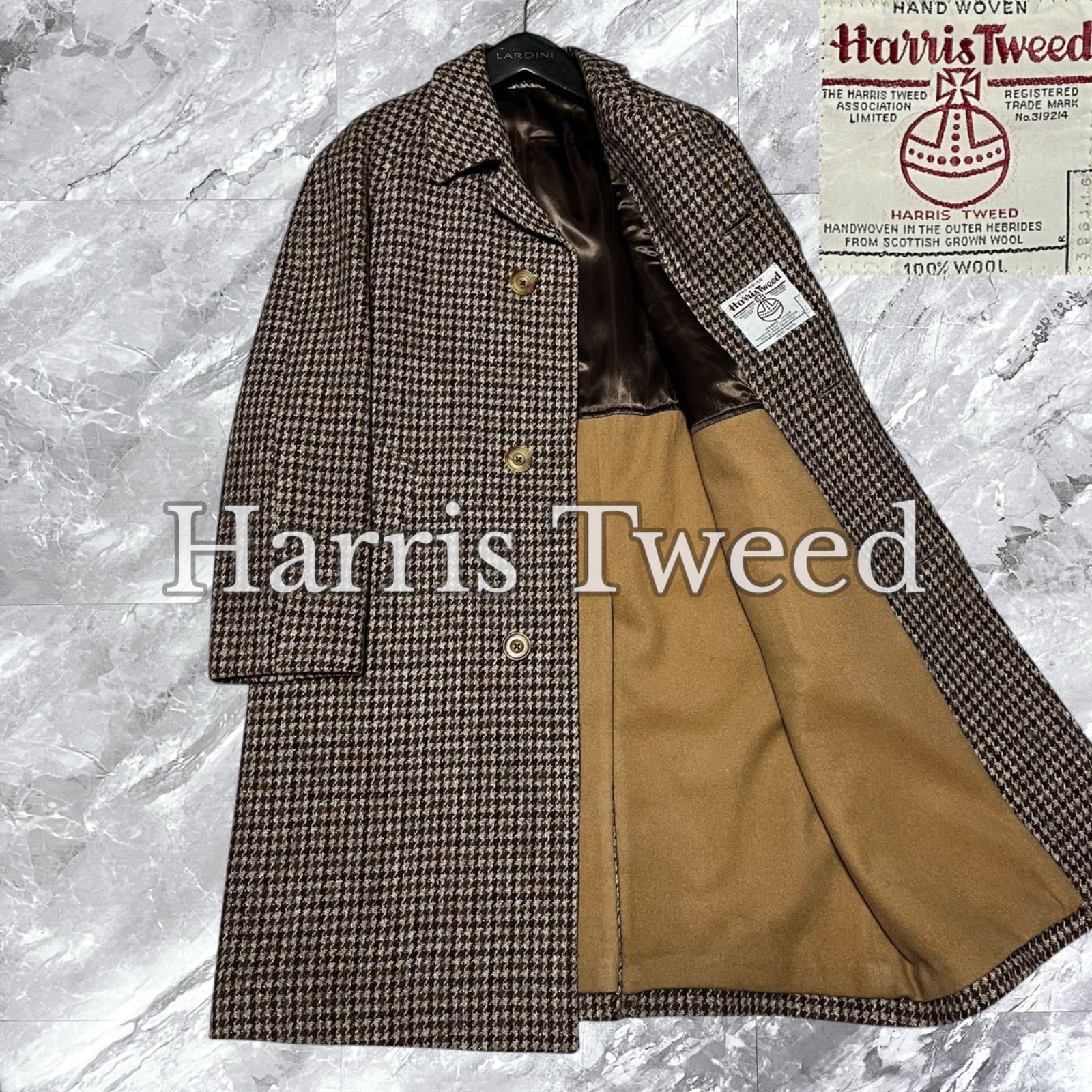 Harris Tweed ハリスツイード ステンカラーコート ロングコート 千鳥格