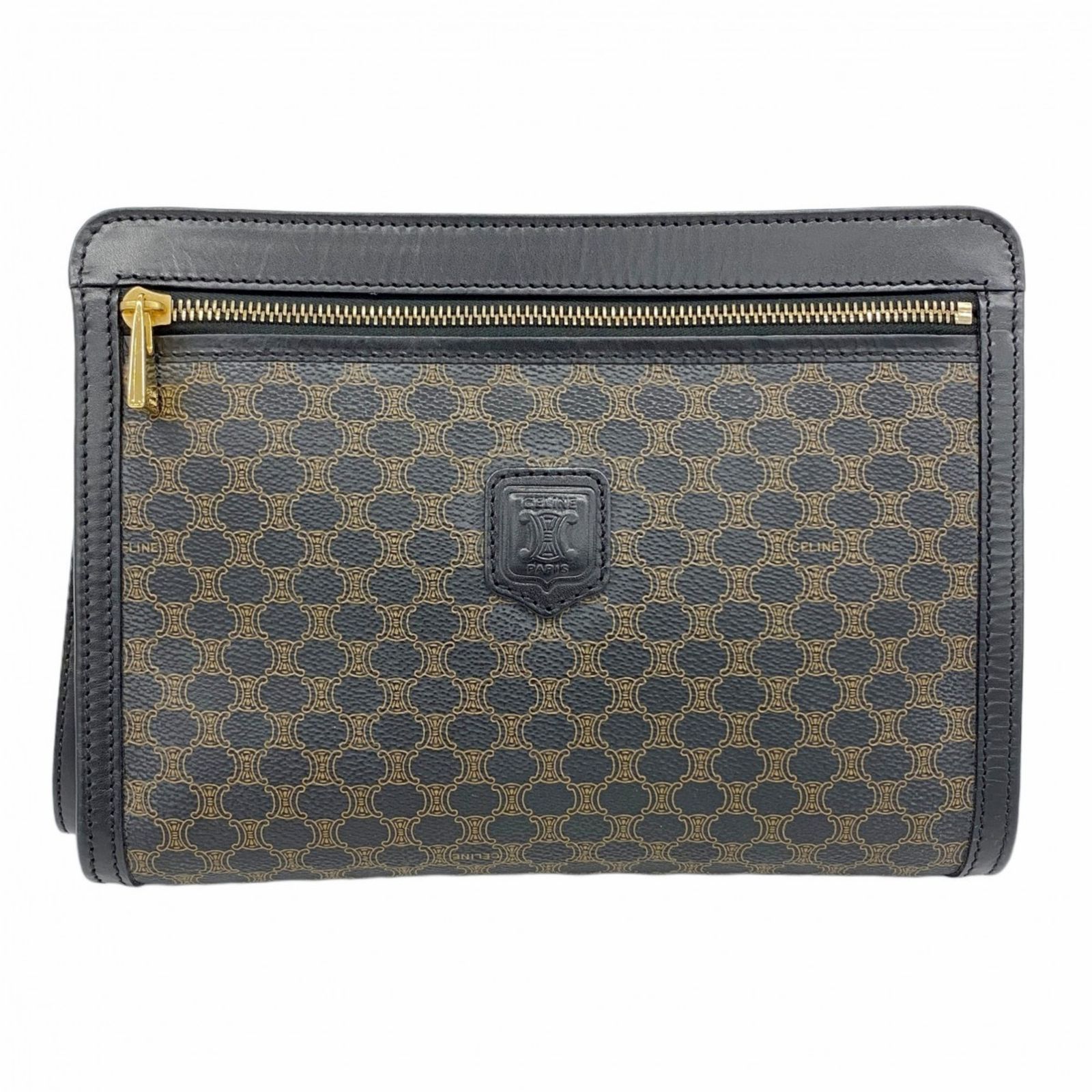 CELINE クラッチバッグ 黒 ブラック マカダム レザー セリーヌ CELINE セリーヌ クラッチバッグ ハンドバッグ ブラック - 中古バッグ