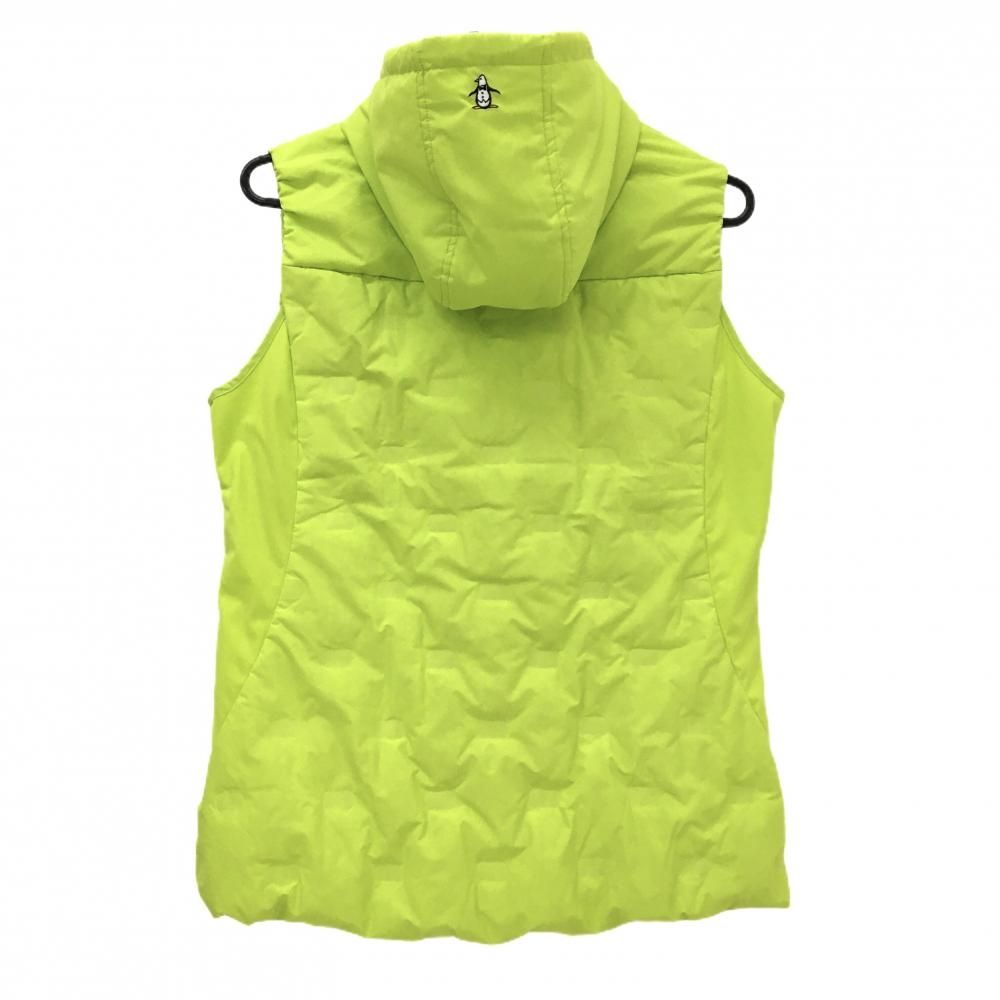 マンシングウェア フード付きダウンベスト ライトグリーン×白 ロゴ総柄