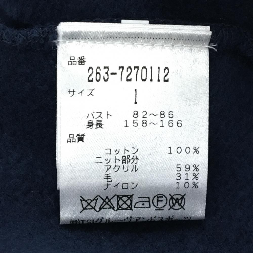 【美品】ジャックバニー 切替セーター ネイビー×白×レッド 片袖ケーブル編み  レディース 1(M) ゴルフウェア Jack Bunny