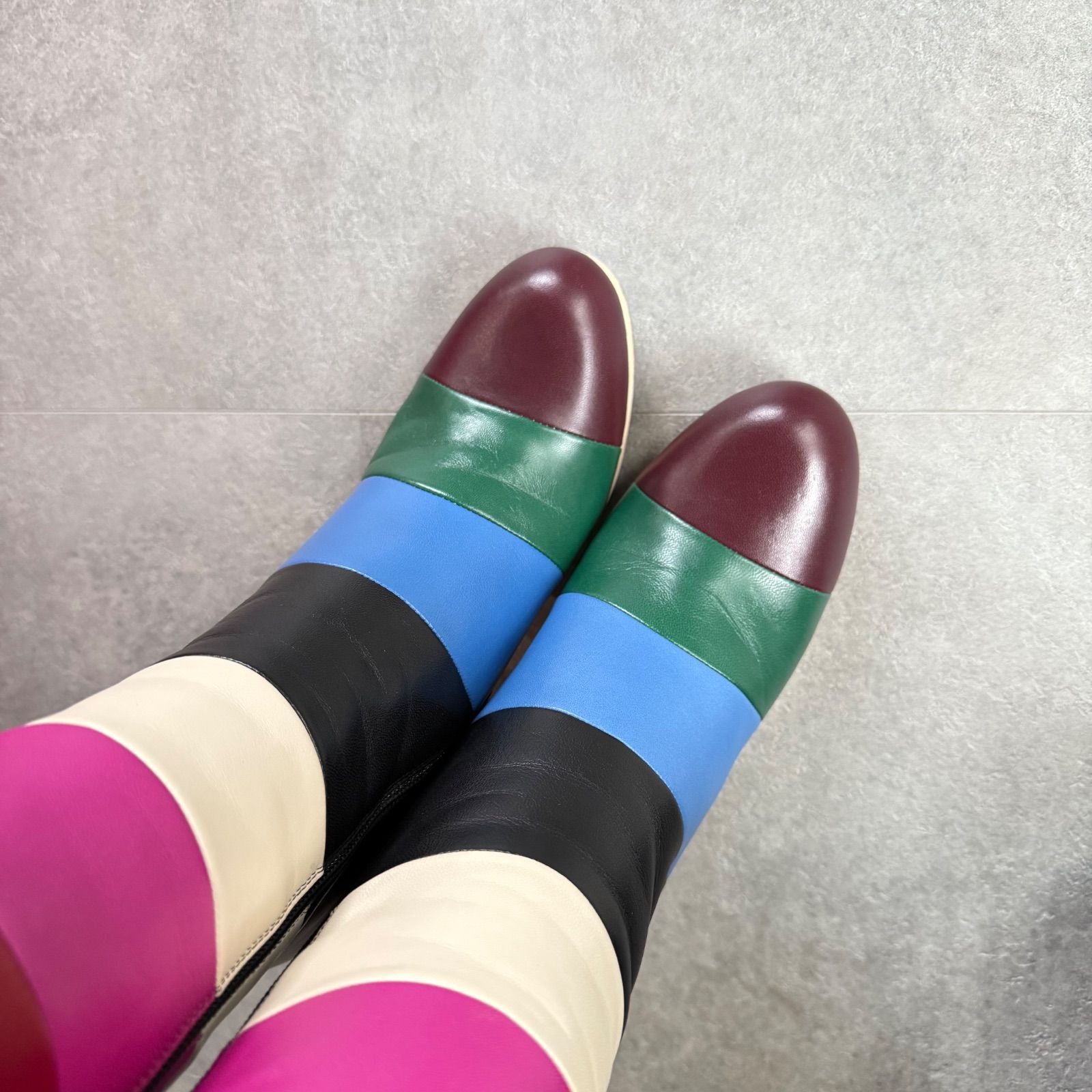 希少 VALENTINO GARAVANI レザー レインボー ロングブーツ マルチ