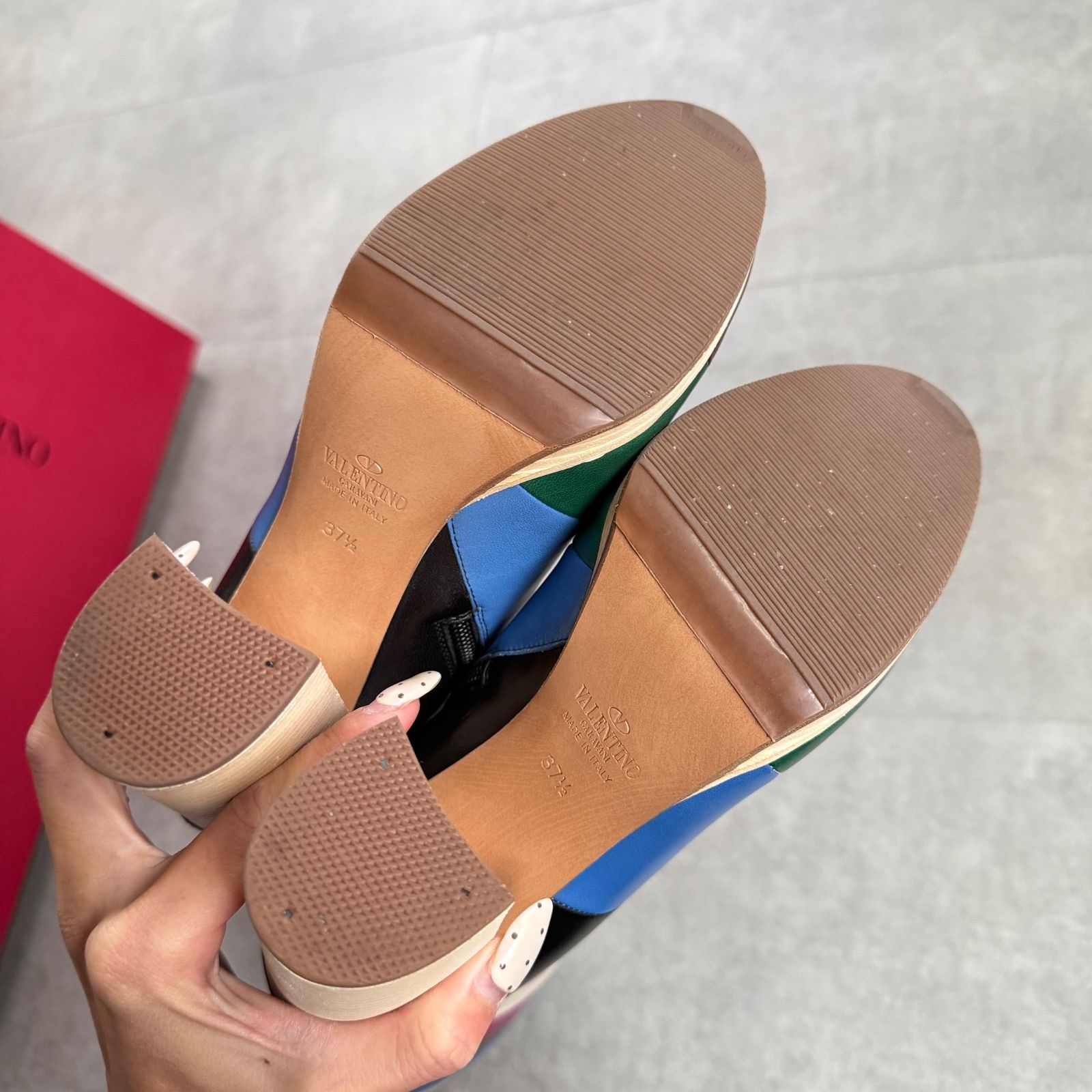 希少 VALENTINO GARAVANI レザー レインボー ロングブーツ マルチ