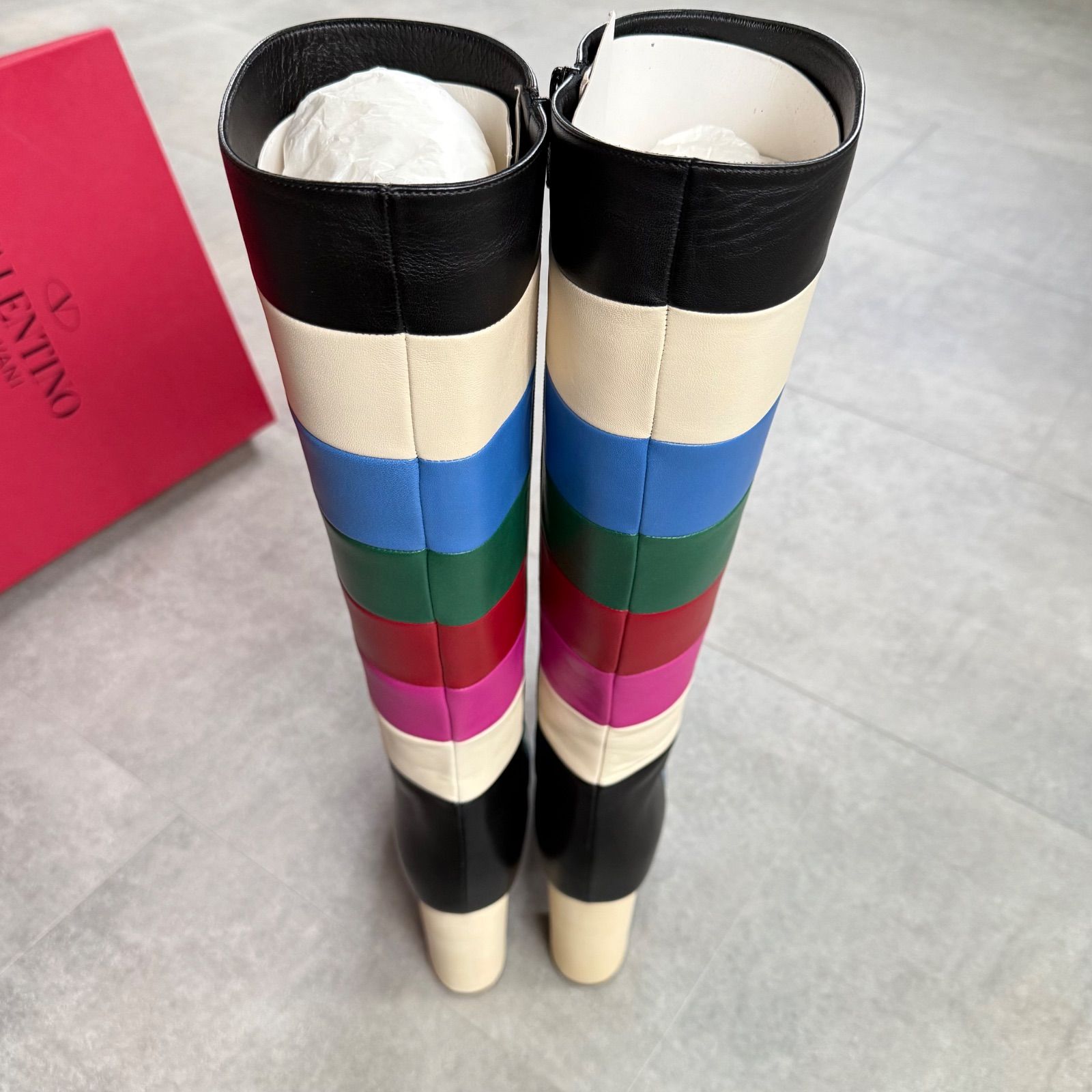 希少 VALENTINO GARAVANI レザー レインボー ロングブーツ マルチ 