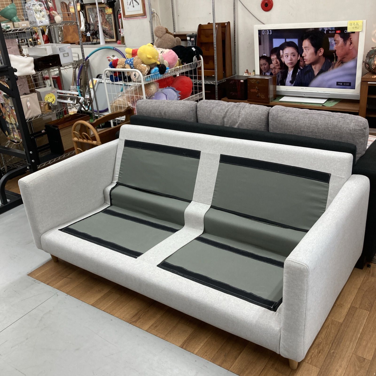  名古屋市近郊配送設置無料 S190 NITORI ニトリ ファブリックソファ グレー 幅183cm 麻花柄 2人掛け 3人掛けソファ ソファ ソファベッド