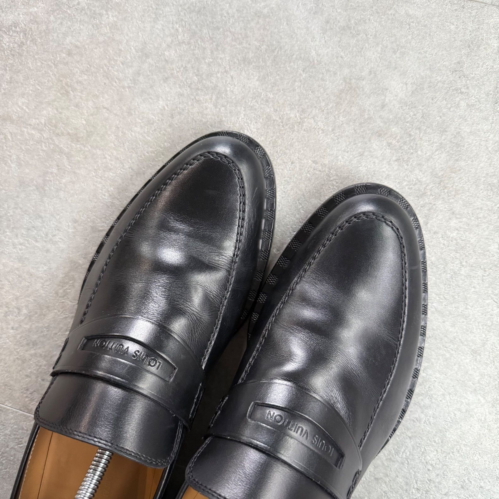 LOUIS VUITTON ルイヴィトン ダミエ ロゴ レザー ペニーローファー 6