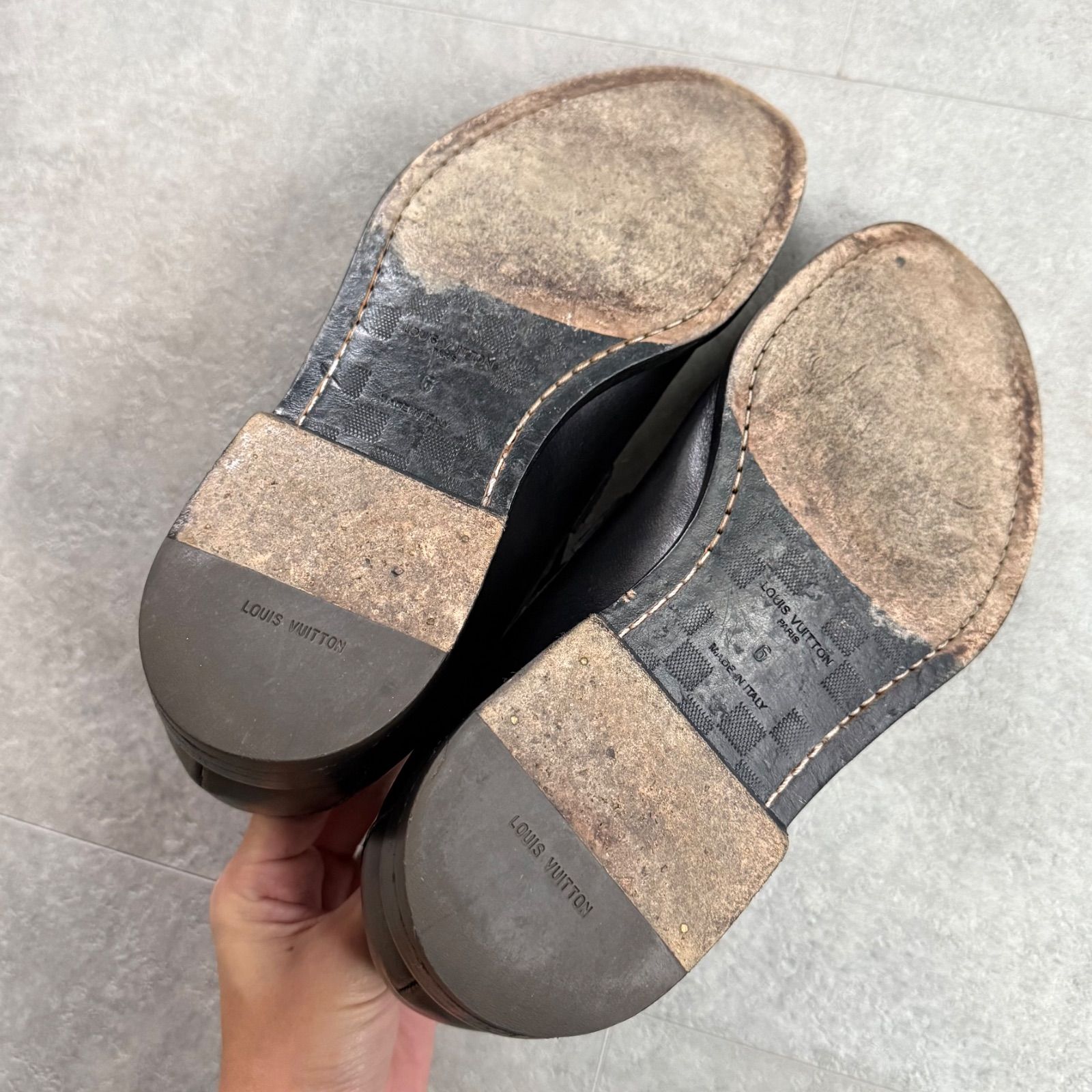 LOUIS VUITTON ルイヴィトン ダミエ ロゴ レザー ペニーローファー 6