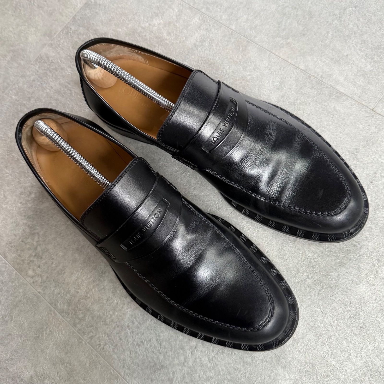 LOUIS VUITTON【6 1/2】ビジネス ローファー ダミエ ベルト LOUIS VUITTON ルイヴィトン ダミエ ロゴ レザー ペニーローファー 6