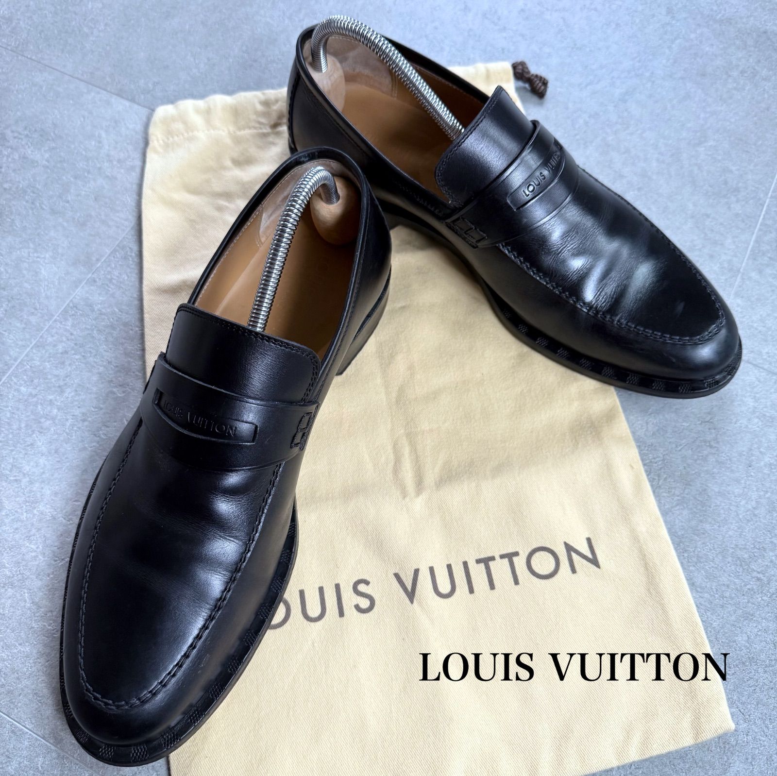 LOUIS VUITTON ルイヴィトン ダミエ ロゴ レザー ペニーローファー 6