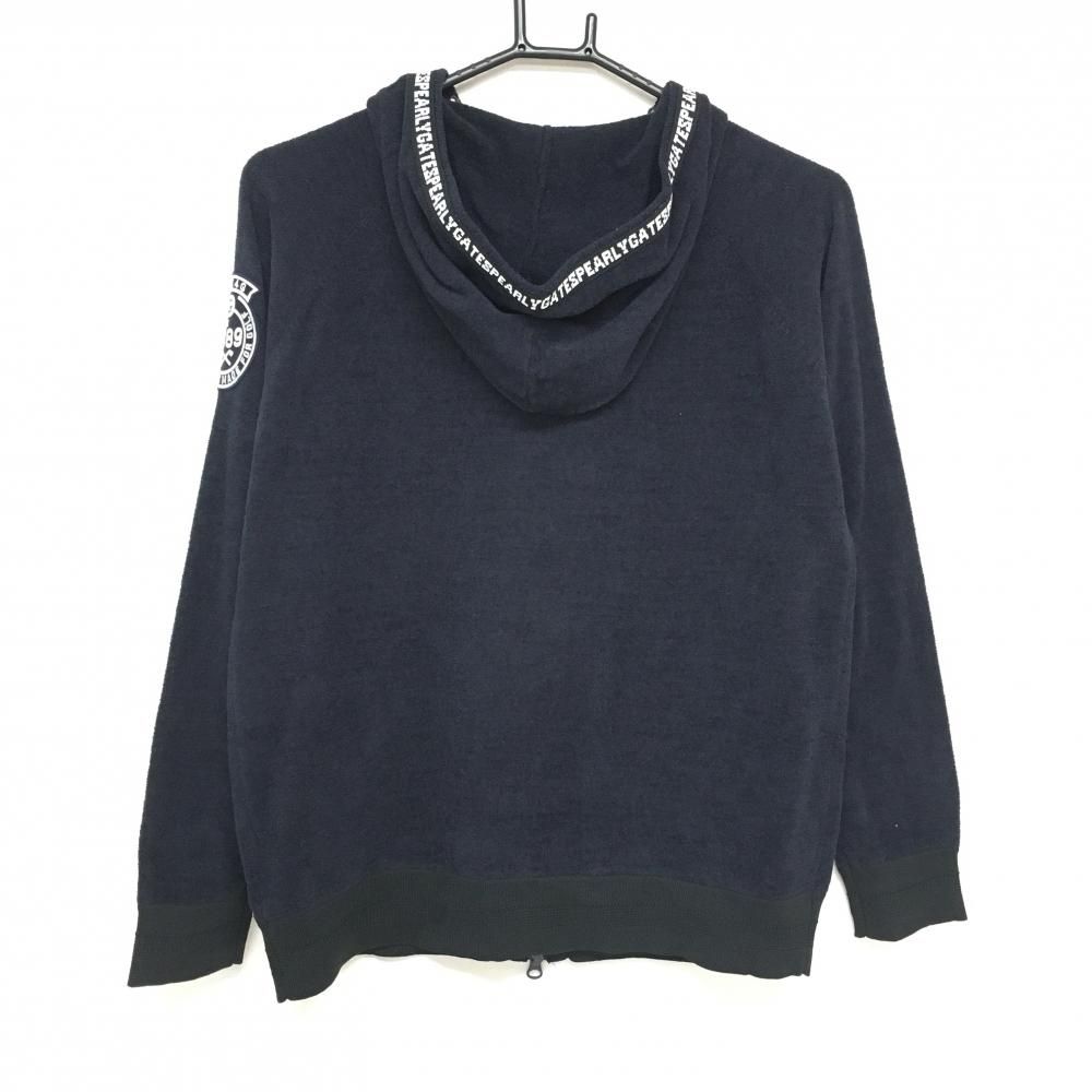 超 パーリーゲイツ ジップパーカー ネイビー×白 起毛 ジップ縁ロゴ レディース 1 M ゴルフウェア PEARLY GATES