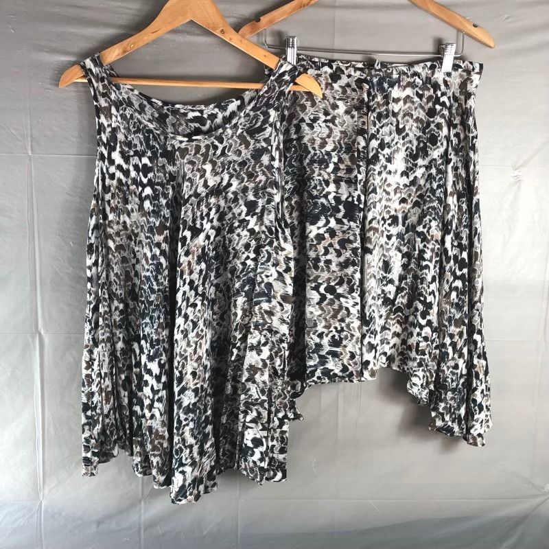 イオコムイオ io comme センソユニコ セットアップ ノースリーブ スカート 柄模様 日本製 タグ付き ブラウン 黒系 859884