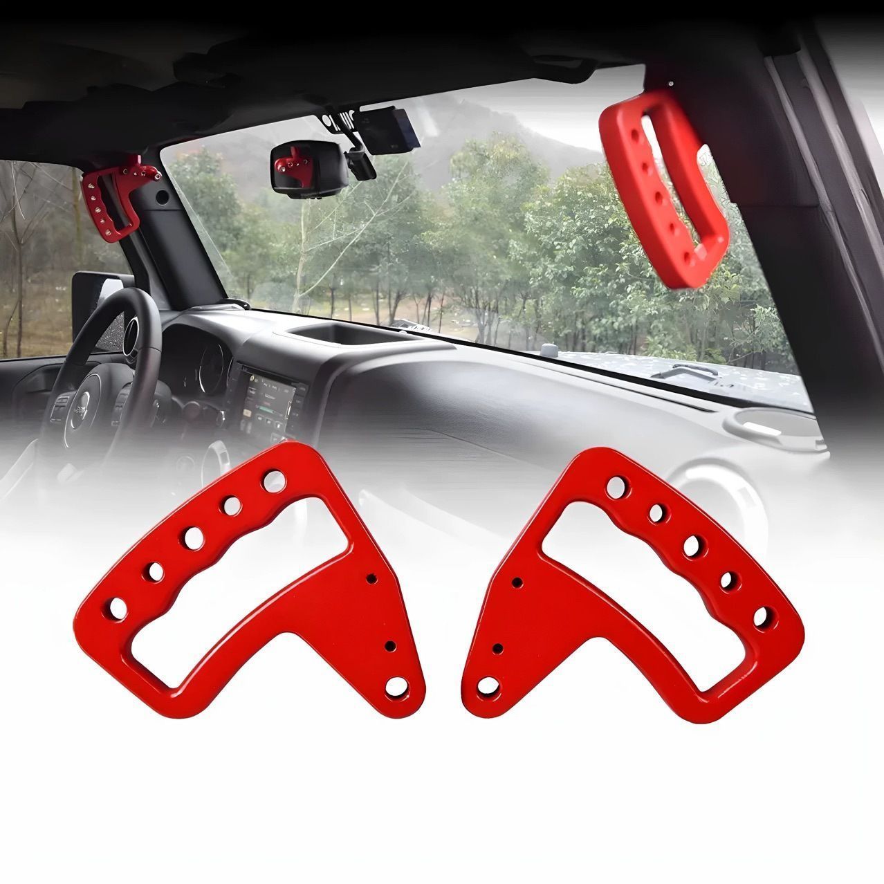 07 17年ジープJK用アルミ製グリップ 前後席対応 レッド