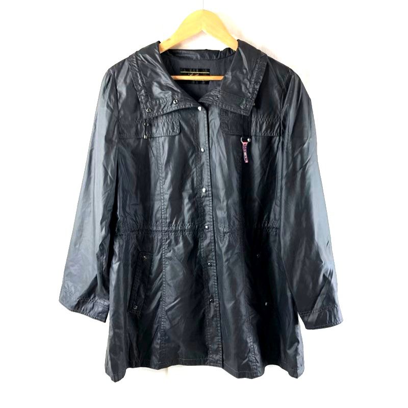 レリアン leilian コート ナイロンコート サイドポケット スナップボタン 黒 ダークグレー 976489