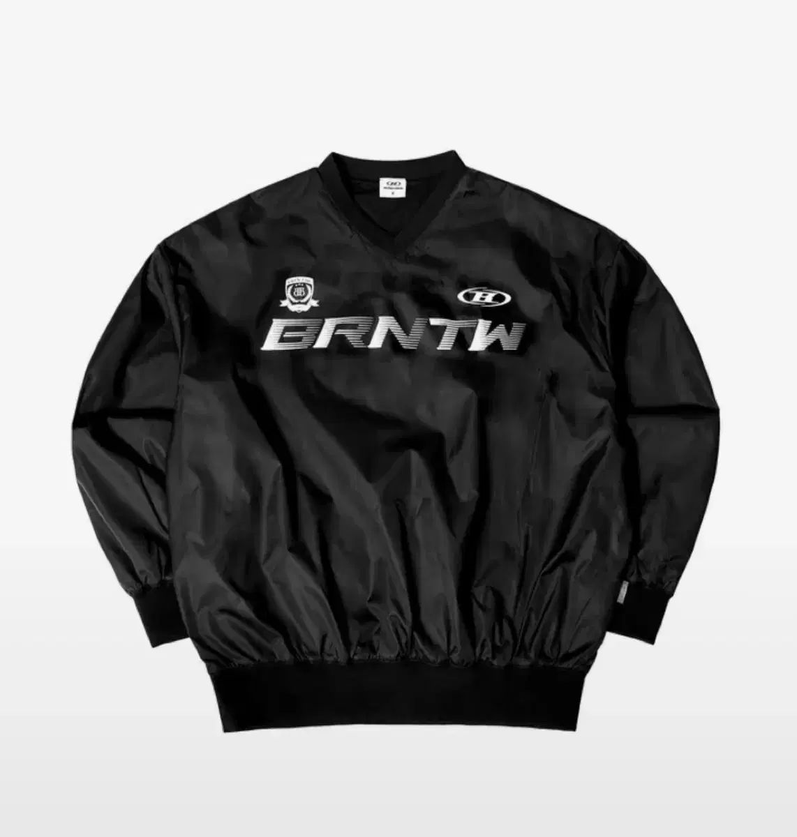 BORN TO WIN ブラック スウェット ナイロン ウィンドブレーカー Vネック プルオーバー