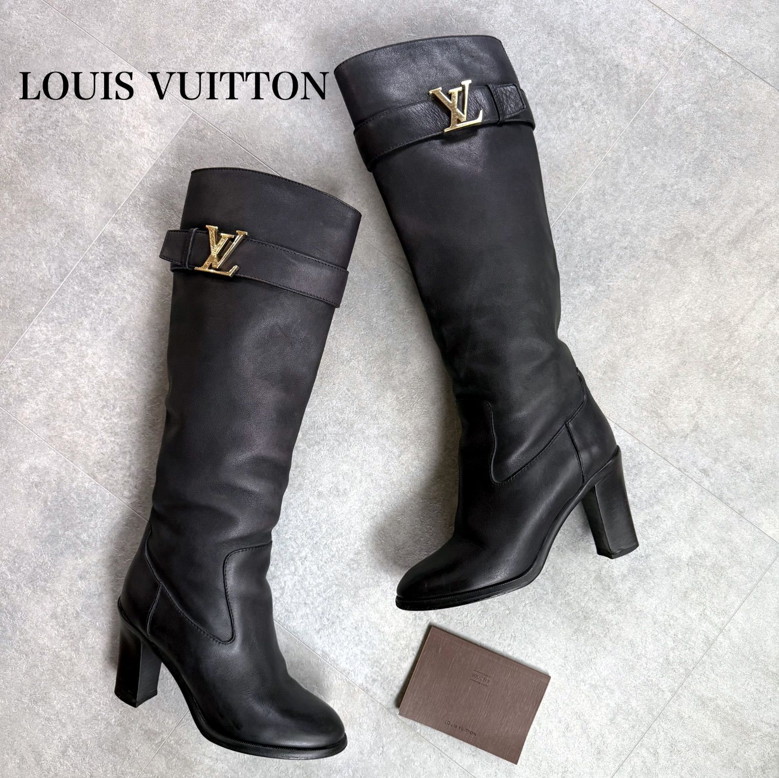LOUIS VUITTON ルイヴィトン LV ロゴ金具 ベルト レザーブーツ