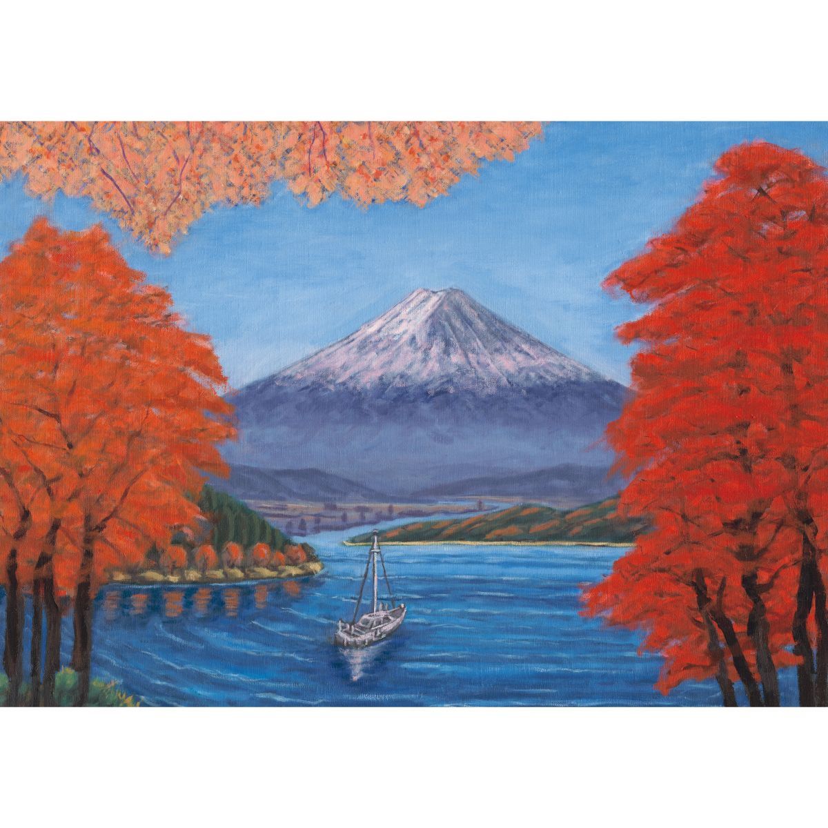 もみじと富士山 銭湯画 B お風呂ポスター 防水ポスター