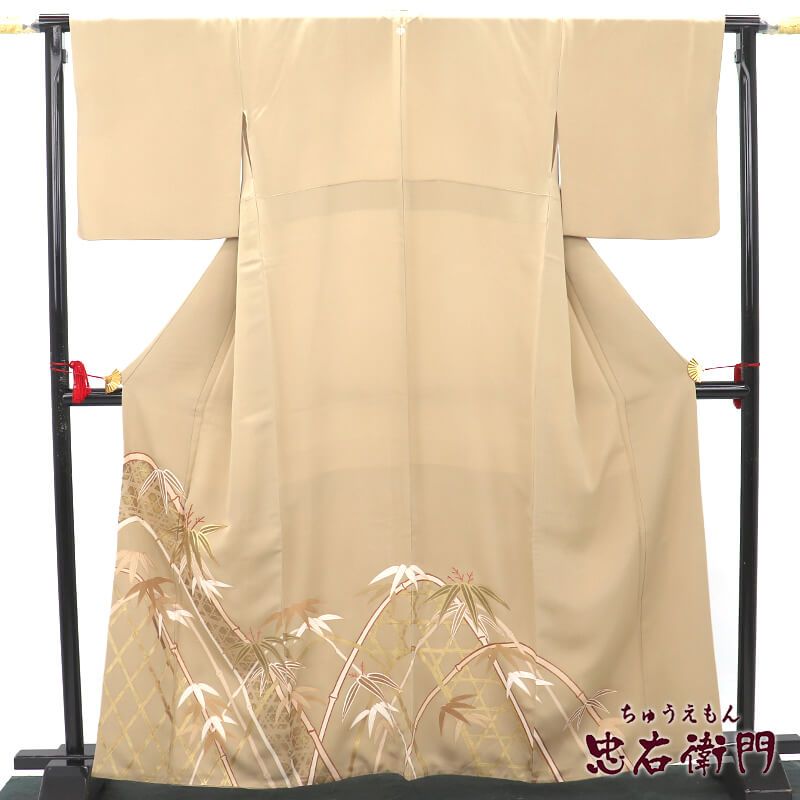色留袖 留袖 一つ紋 蔦 袷 レディース 正絹 ベージュ 笹 金駒刺 身丈166 5 cm 裄丈69 式典 お祝い 七五三 Lサイズ相当