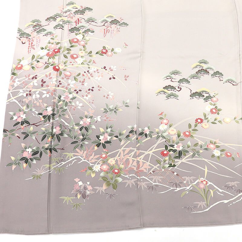 色留袖 留袖 一つ紋「五三の桐」 袷 レディース 正絹 薄灰 手描き 松