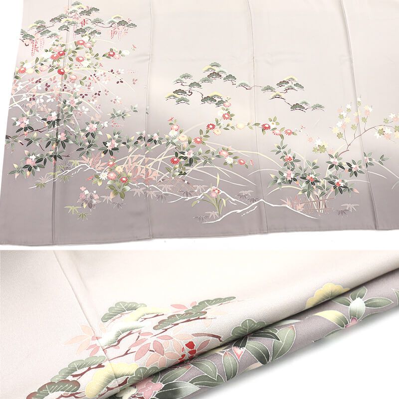 色留袖 留袖 一つ紋「五三の桐」 袷 レディース 正絹 薄灰 手描き 松