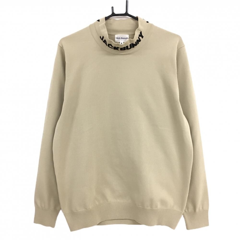 超 ジャックバニー ハイネックセーター ベージュ 黒 ネックロゴ ニット メンズ 6 XL ゴルフウェア Jack Bunny