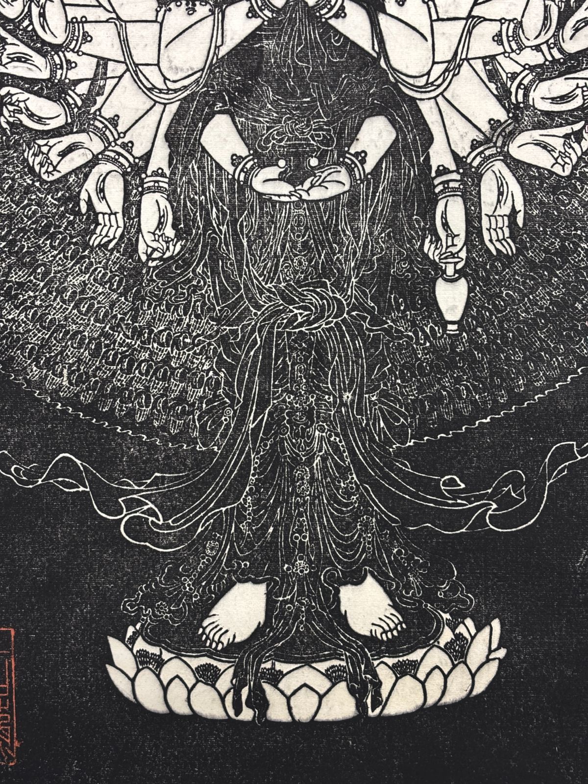 掛軸 M.34 千手觀音拓本姑蘇寒山寺藏碑 落款印あり ＃古美術 #骨董品