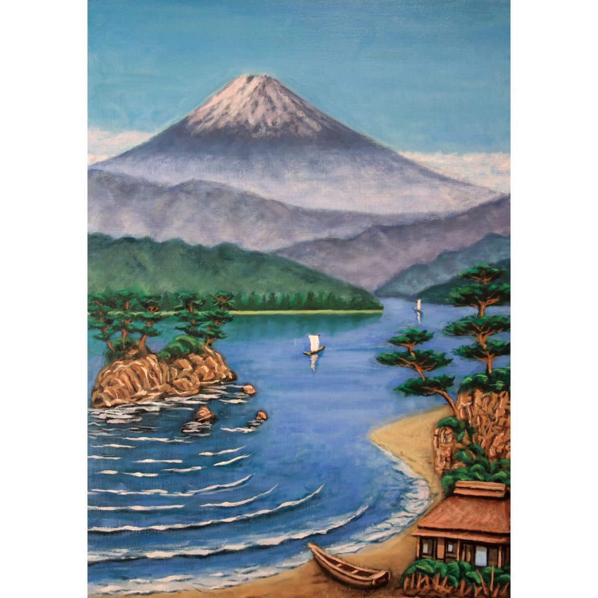 古民家と富士山 銭湯画 B お風呂ポスター 防水ポスター