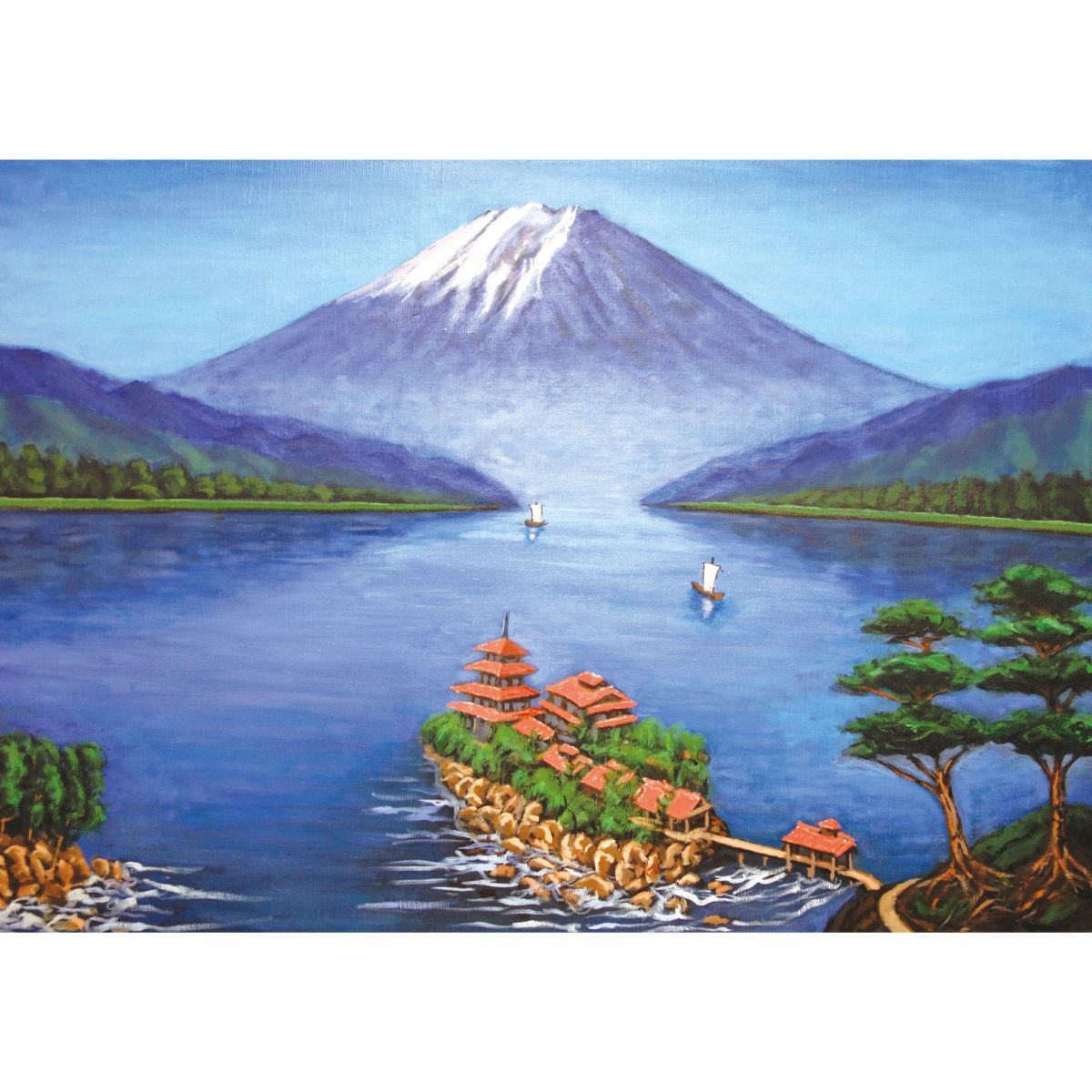 お寺と富士山 銭湯画 B お風呂ポスター 防水ポスター