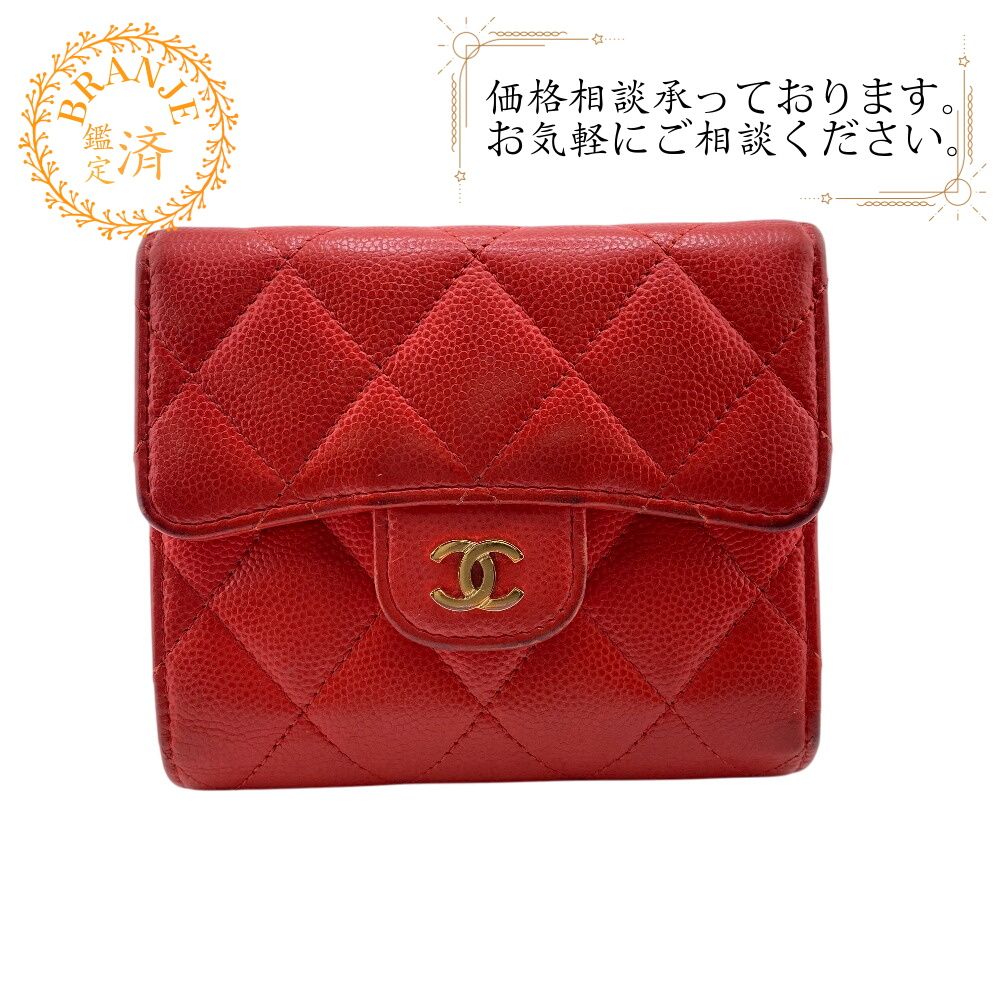 CHANEL シャネル コンパクト 三つ折り財布 レッド レディース - メルカリ