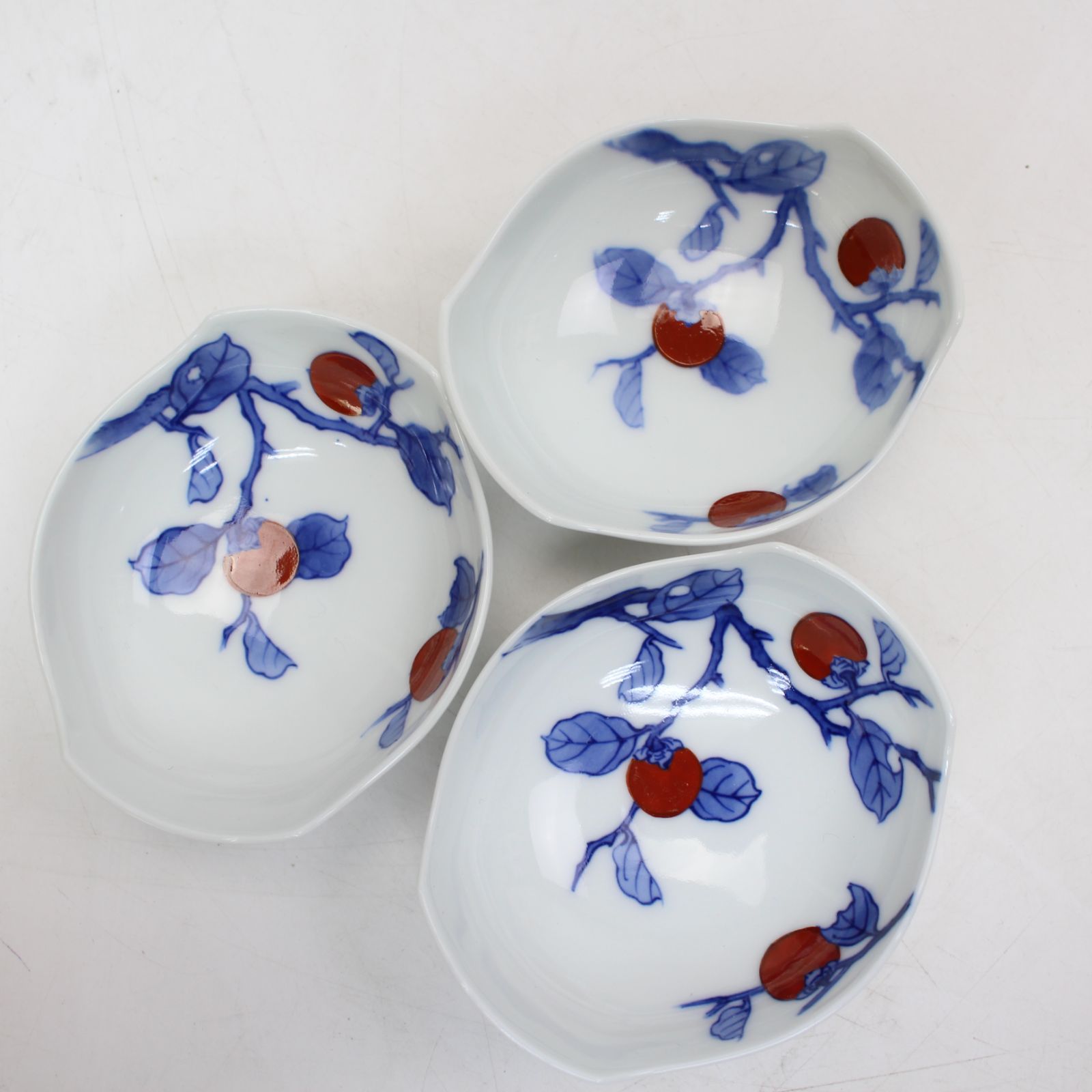 750 第12代柿右衛門 酒井田柿右衛門 染錦 柿文 食器 徳利 人間国宝 古伊万里 有田 茶碗3と小鉢