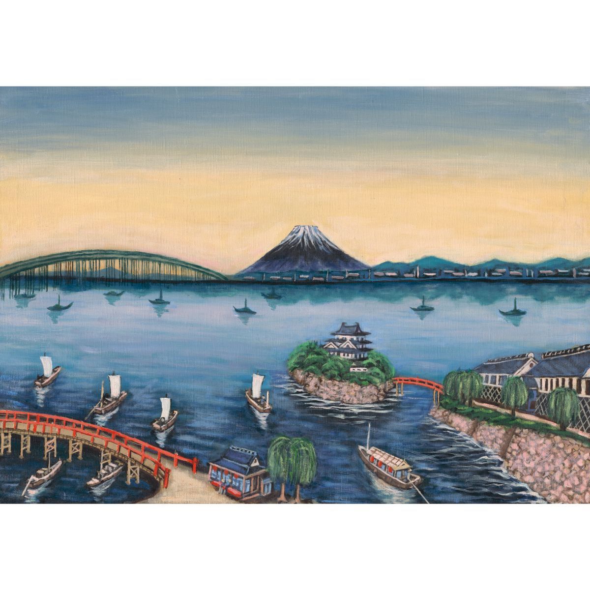 橋と富士山 銭湯画 B お風呂ポスター 防水ポスター