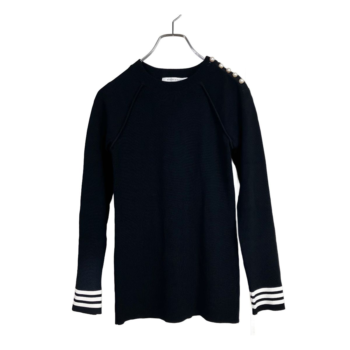 新品未使用 ボーダーズアットバルコニー グレーススムーストップ 36 BORDERS at BALCONY SINGLE PEARL TOP 36 ブラック／黒 ボーダーズ