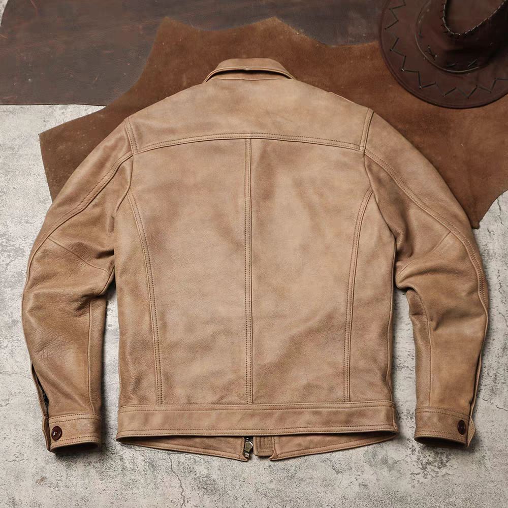 全 ♥ M 65ショート丈 マット仕上げ 無塗装牛革ジャケット 本革テーラード 薄手フィット ヴィンテージハンティング 多ポケットレザージャケット K