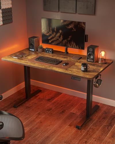 FEZIBO 電動 昇降式デスク スタンディングデスク 幅100 cm 奥行60 高さ72 118 上下昇降デスク 高さメモリー機能 スタンドデスク 静音 pc オフィスデスク テレワーク ブラックフレーム ブラウン天板p 2953975 e