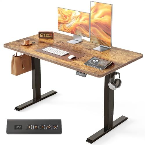 FEZIBO 電動 昇降式デスク スタンディングデスク 幅100 cm 奥行60 高さ72-118 上下昇降デスク 高さメモリー機能 スタンドデスク 静音 pc オフィスデスク テレワーク ブラックフレーム ブラウン天板p 2953975 e