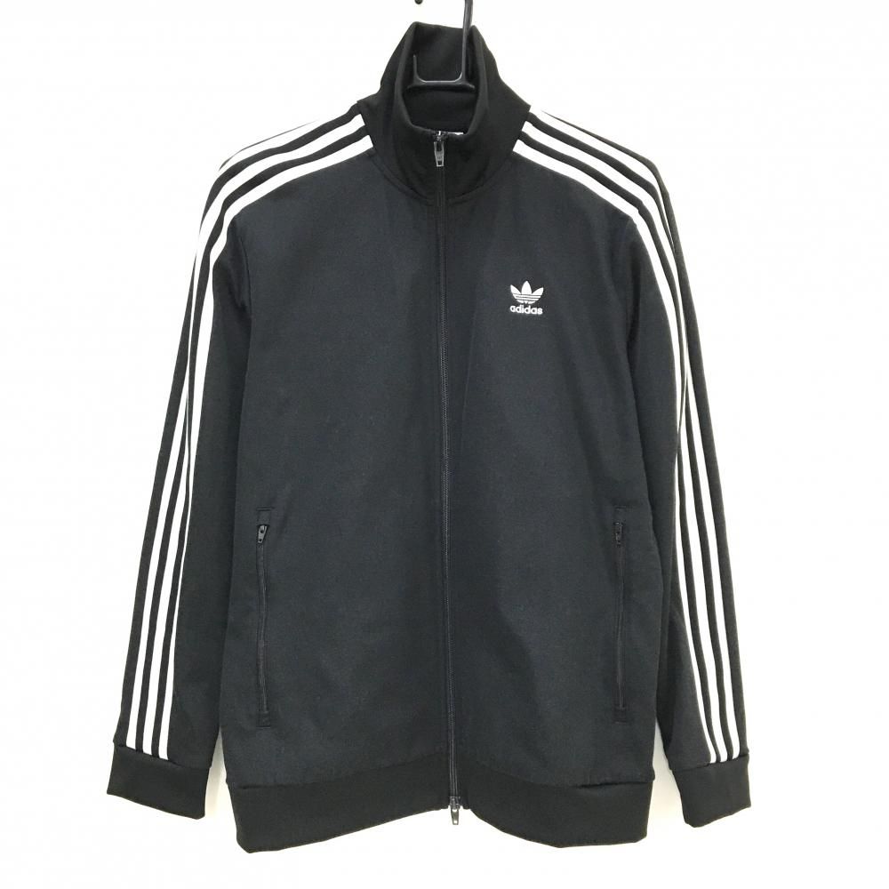 アディダス ジャケット 黒×白 3ライン ダブルジップ ロゴ刺しゅう