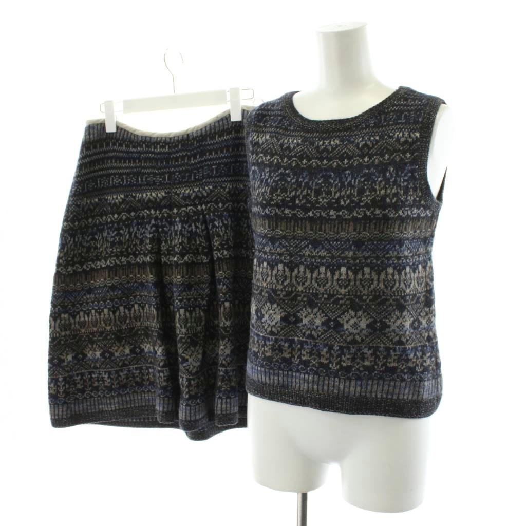 フォーティーファイブアールピーエム 45 R rpm セットアップ 上下 ベスト プルオーバー フ スカート ひざ丈 ニット アルパカ混 2 1 紺 ネイビー |AN 18