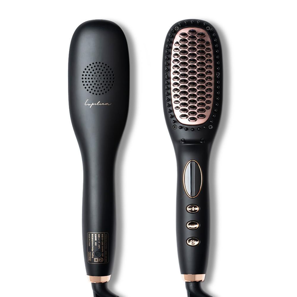 ルピリーナ ヒートブラシ プラズマイオン ヘアアイロン ブラシ 朝3分とかすだけでストレート ツヤ感UP 摩擦ダメージ抑制 ブラック 通常