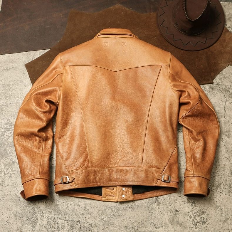 全 ♥ RL ヴィンテージ風レザージャケット ワックスド松脂仕上げ トップグレイン牛革 1.7 mm 厚手 ソフトレザー カーキワークジャケット 本革コート K
