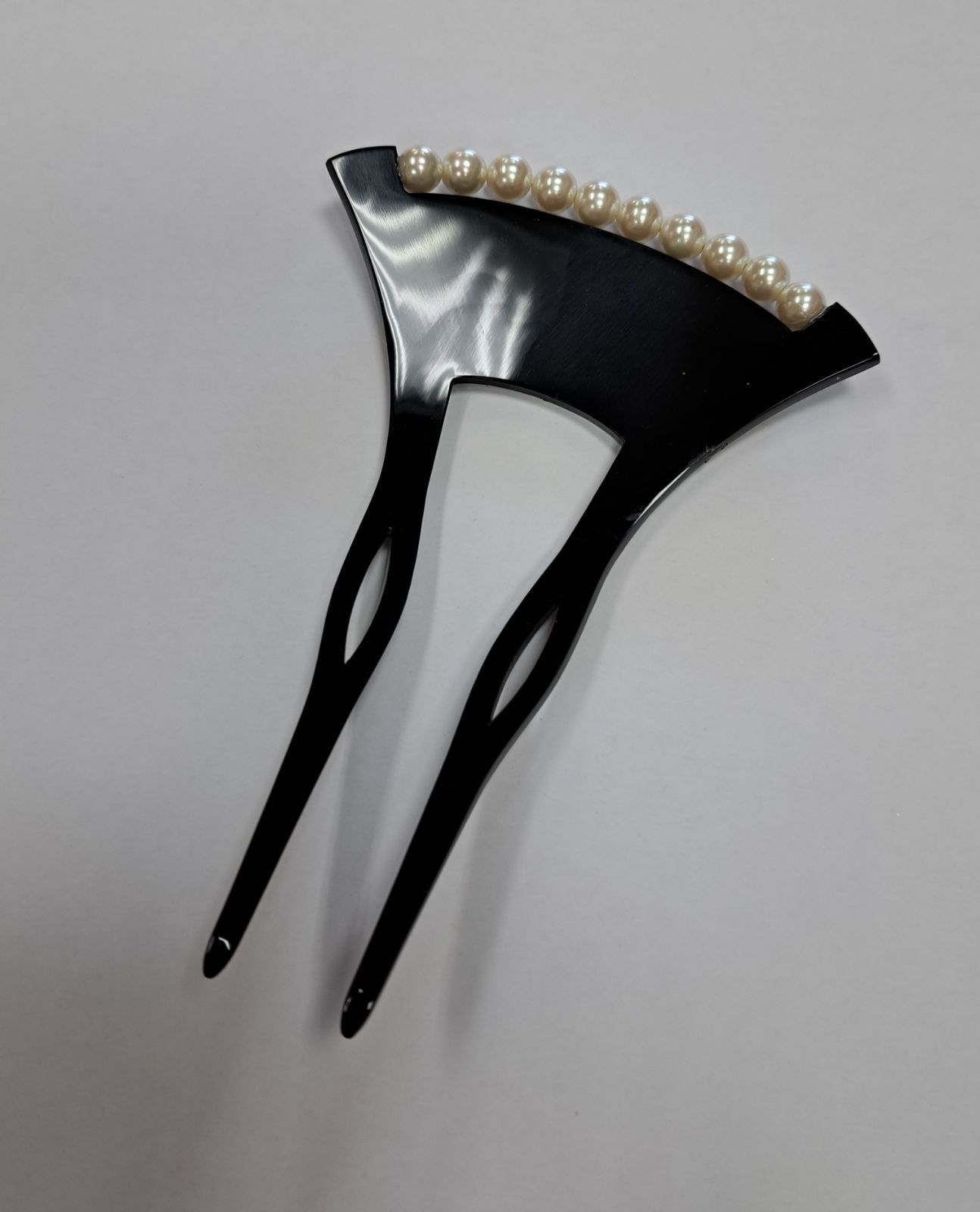かんざし バチ型簪 パール付き 黒 小花柄 ベっ甲風 二本足 フォーマル 留袖 結婚式