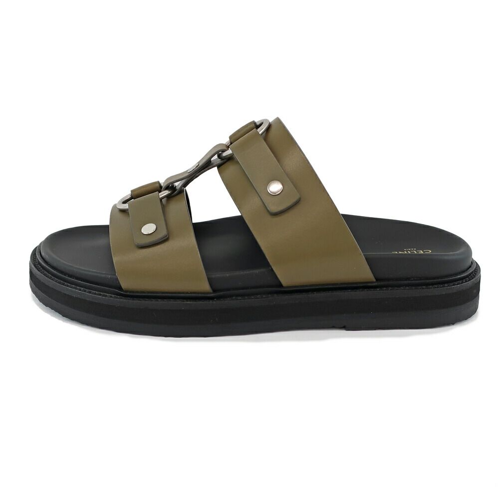 天白 セリーヌ サンダル ティッピ カーキ サイズ43 日本サイズ約29 cm RM 1223 レザー カーフスキン メンズ