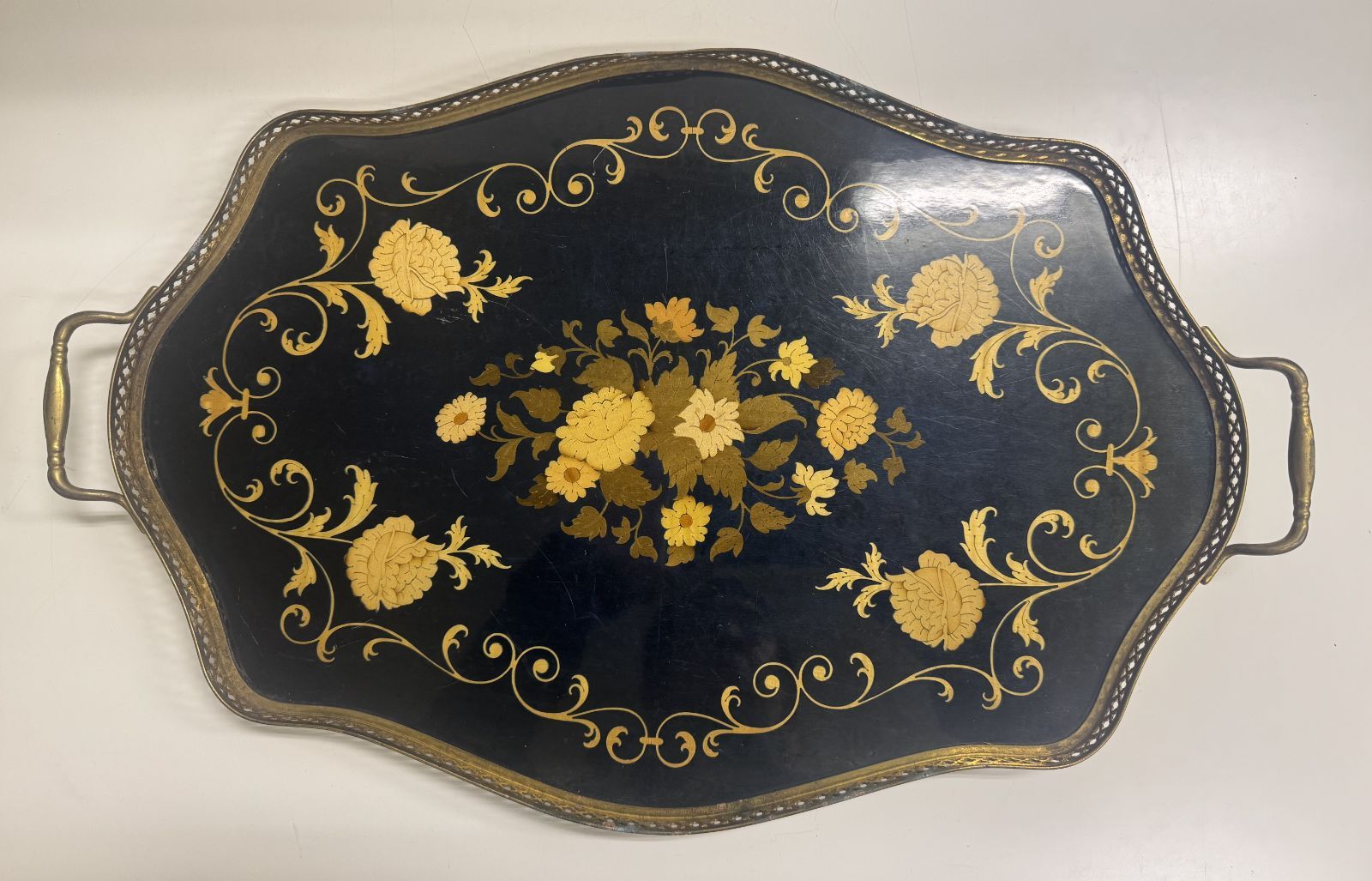 アンティーク】Demain 花柄トレー イタリア製