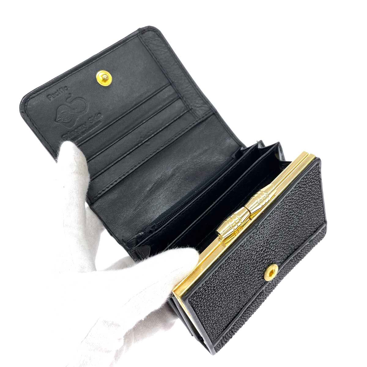 Stingray スティングレイ 二つ折りがま口財布  ガルーシャ/エイ革/    ブラック レディース / 240001176721 Stingray スティングレイ 二つ折りがま口財布 ガルーシャ/エイ革