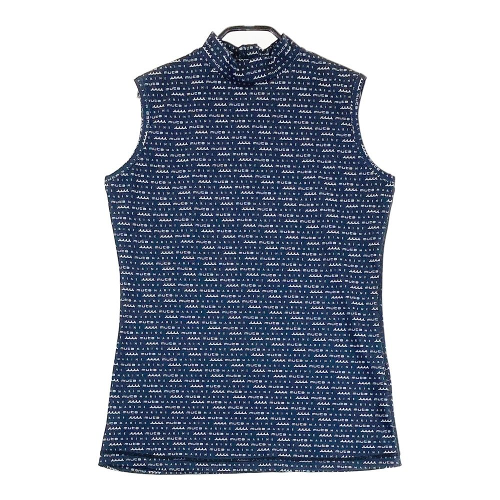 サイズ 3 MUTA MARINE ムータマリン ハイネック ノースリーブTシャツ ロゴ総柄 ネイビー系 ゴルフウェア レディース ストスト