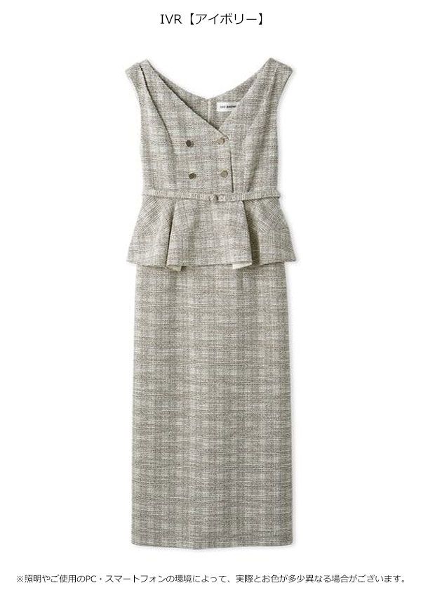 10 OFF リリー ブラウン LILY BROWN ワンピース 25秋冬 ダブル釦ツイードペプラムワンピース ロング丈 ノースリーブ lwfo 255063