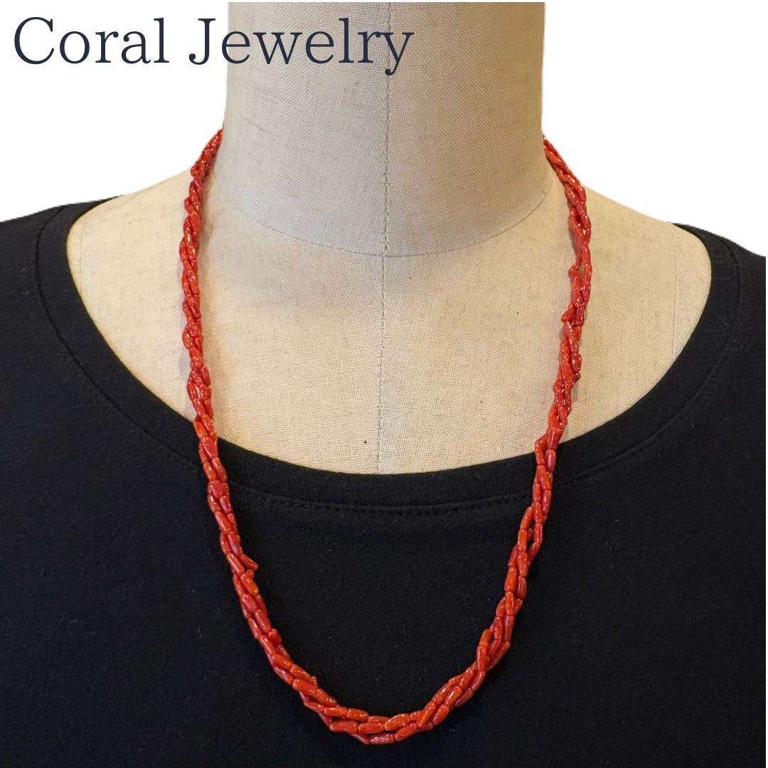 天然珊瑚 ツイストネックレス 極上 天然赤珊瑚 3連ツイストネックレス 58cm シルバー金具 - メルカリ