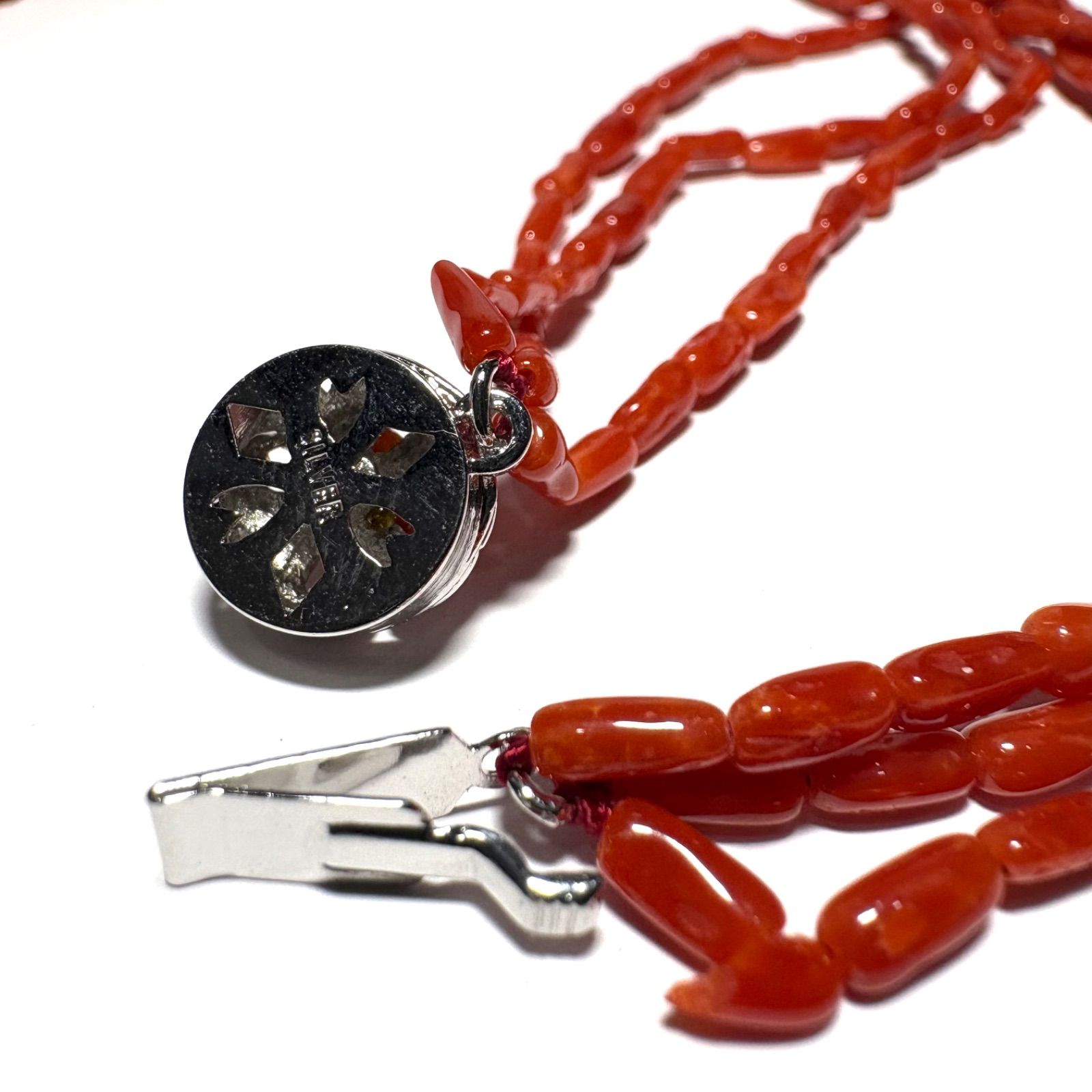 天然赤珊瑚 3連ツイストネックレス 58cm シルバー金具 - メルカリ