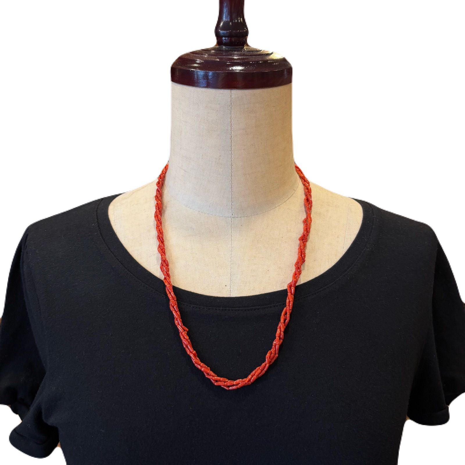 天然赤珊瑚 3連ツイストネックレス 58cm シルバー金具 - メルカリ