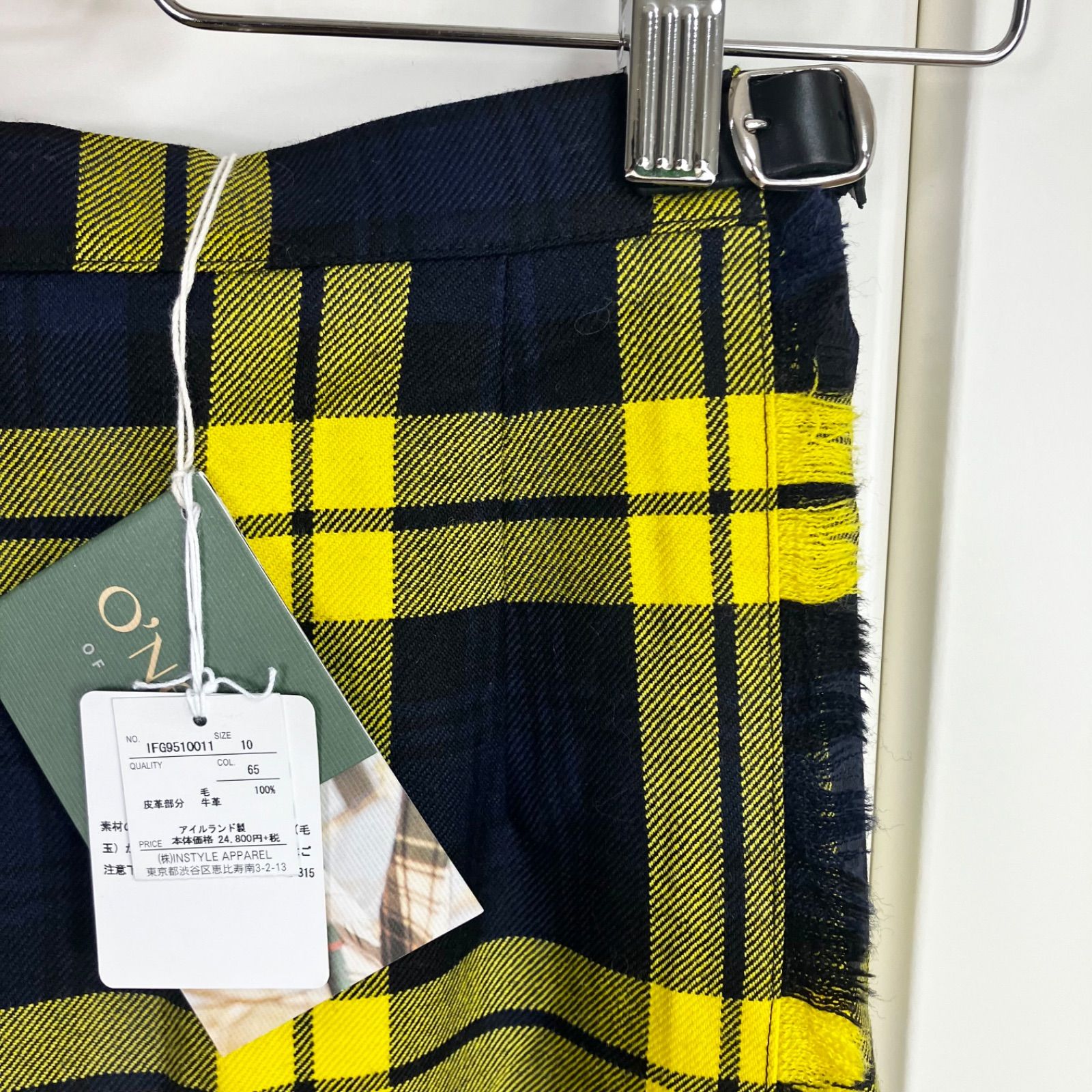  O NEIL of DUBLIN キルト プリーツ ロングスカート イエロー GB 10 US 8 オニールオブダブリン ウーステッドウール プリーツスカート ロングスカート